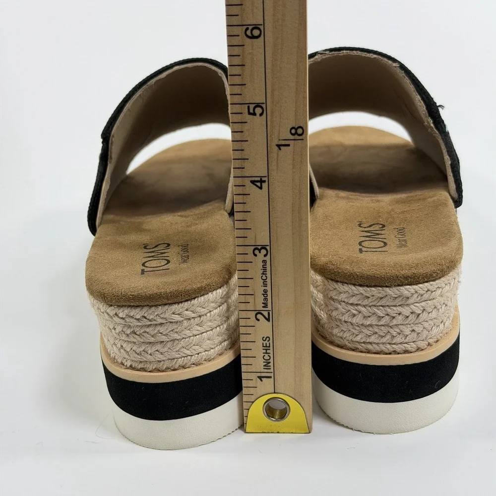 TOMS Size-8 Womens Diana Mule Platform Wedge Espadrille Black Casual Sandals